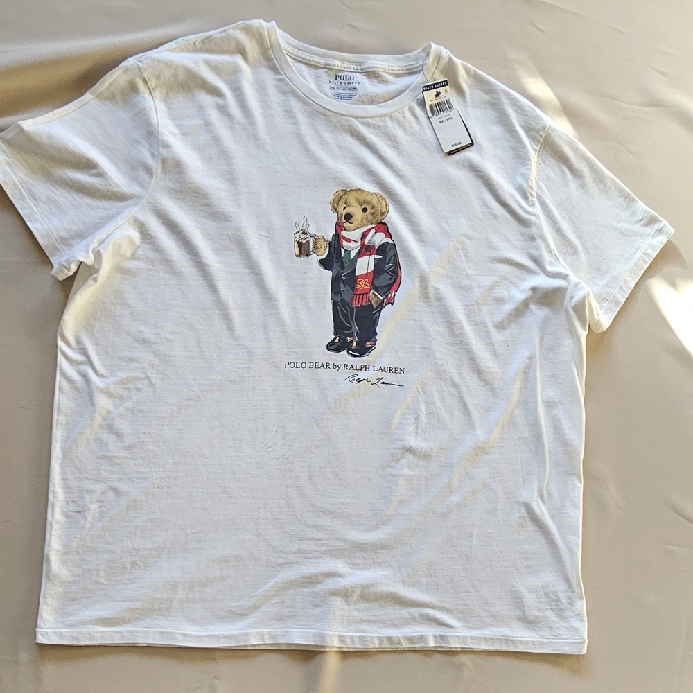 Ralph Lauren White Tee with Polo Bear Graphic